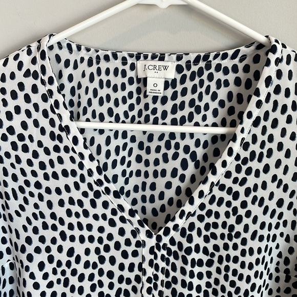 J. Crew Factory Long Sleeve Printed Blouse - White, Navy, Blue - Picture 3 of 6